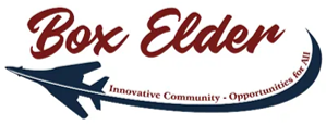 Box Elder Heather Box Elder logo with jet and slogan.