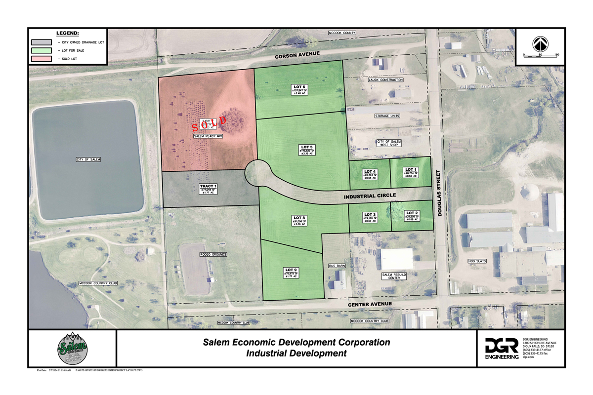 Salem industrial development map showing available lots.
